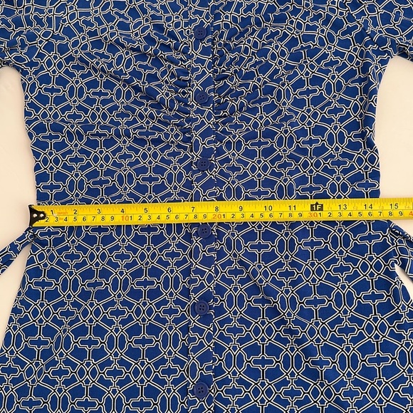 Laundry by Shelli Segal blue multi lattice print 3/4 quarter sleeve shirt dress - Picture 7 of 14
